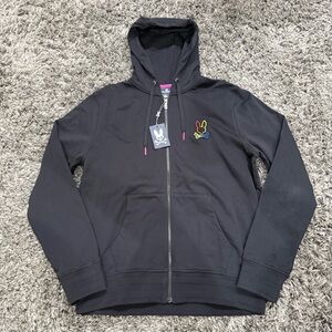 Psycho Bunny Men's Full Zip Leo Bunny Hoodie in Black, Size L